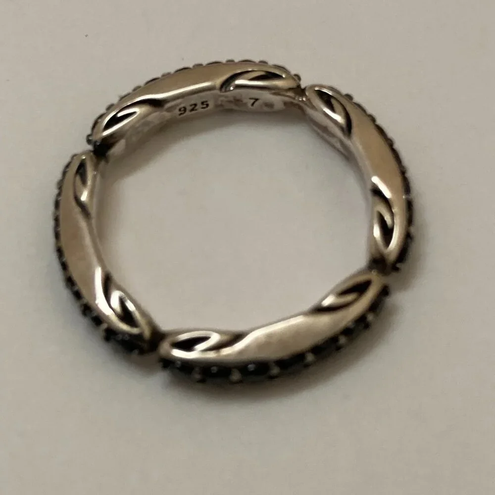 Women Realm Stack Ring Size 7 Sterling Silver Black CZ